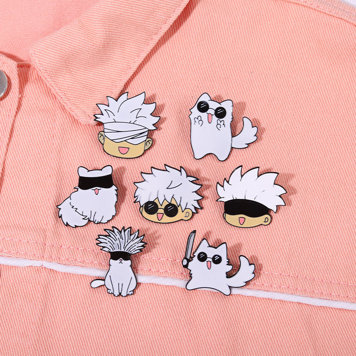 Wholesale Curse Kitten Anime Periphery Gojo Satoru Cos Cartoon Avatar White Cat Versatile Accessories Brooch Wholesale JDC-BC-BL008