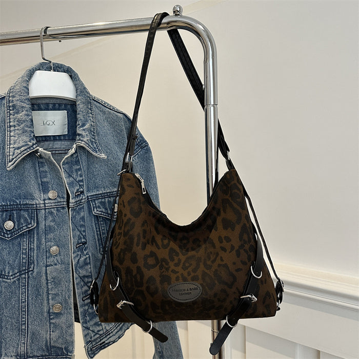 Wholesale Vintage leopard print tote bag, large capacity backpack, commuting single shoulder crossbody bag