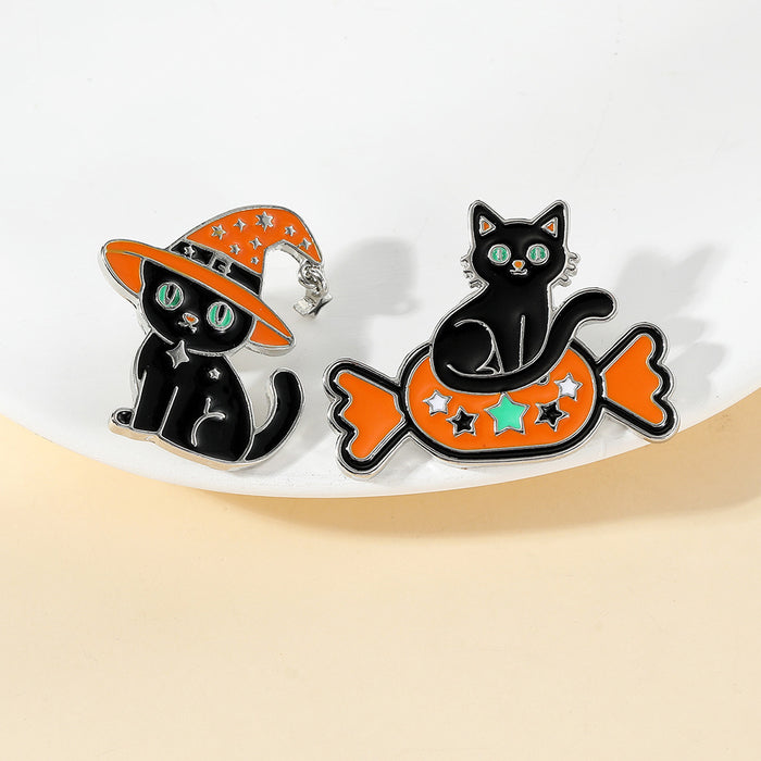 Wholesale Alloy Cat Brooch Pin Cute Candy Pumpkin Design Unisex Everyday Jewelry Accessory