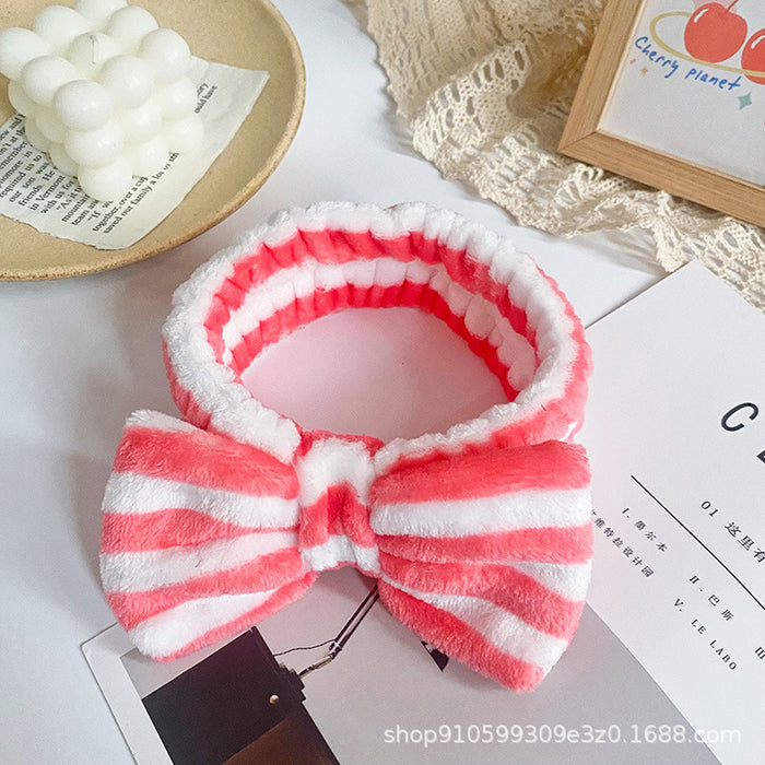 Wholesale Leopard Print Polka Dot Striped Bow Headband Women' s Face Wash Sports Headband Coral Velvet Hair Accessories