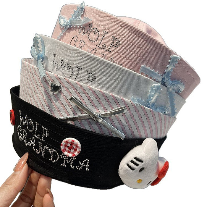 Wholesale Cute Cat Hat Bowknot Rhinestone Bucket Hat Millennial  Flap Navy Beret