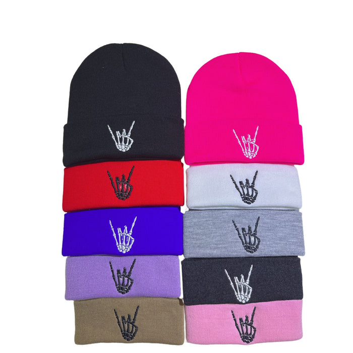 Wholesale  knitted hat skull finger embroidery knitted hat winter warm hat