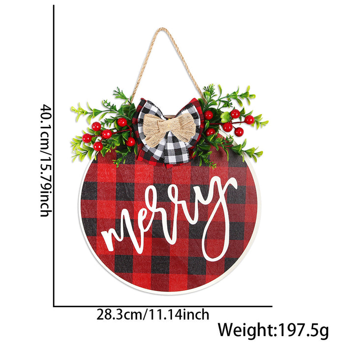 Wholesale Christmas wooden door hanging Christmas home decoration simulation grass bow welcome wooden sign