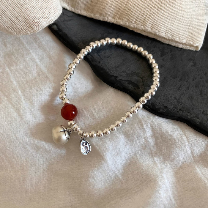 Wholesale Pure silver bracelet for women with a high-end feel, retro heavy industry versatile round beads