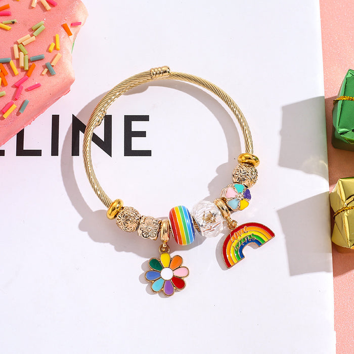 Wholesale Colorful stainless steel Rainbow Series love balloon Charms Bracelet