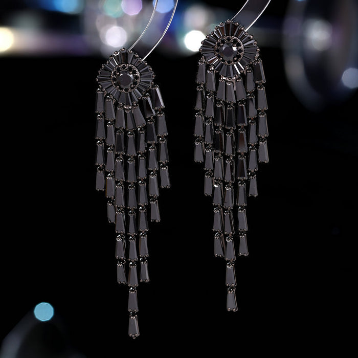 Wholesale Elegant temperament, exaggerated earrings, super sparkling zircon inlay, light luxury, high-end feeling, long tassel earrings