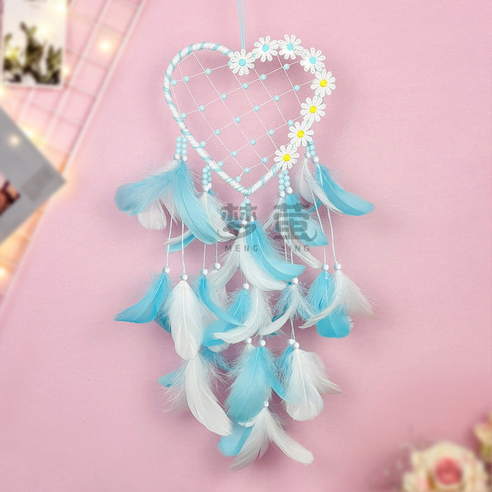 Wholesale Heart Feather Dream Catcher Wall Hanging Pink White Sweet Style Decorative Accent MOQ≥2