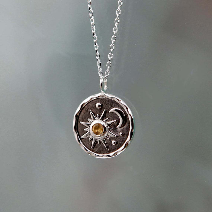 Wholesale Vintage Silver Sun Moon Exquisite Women's Zircon Necklace