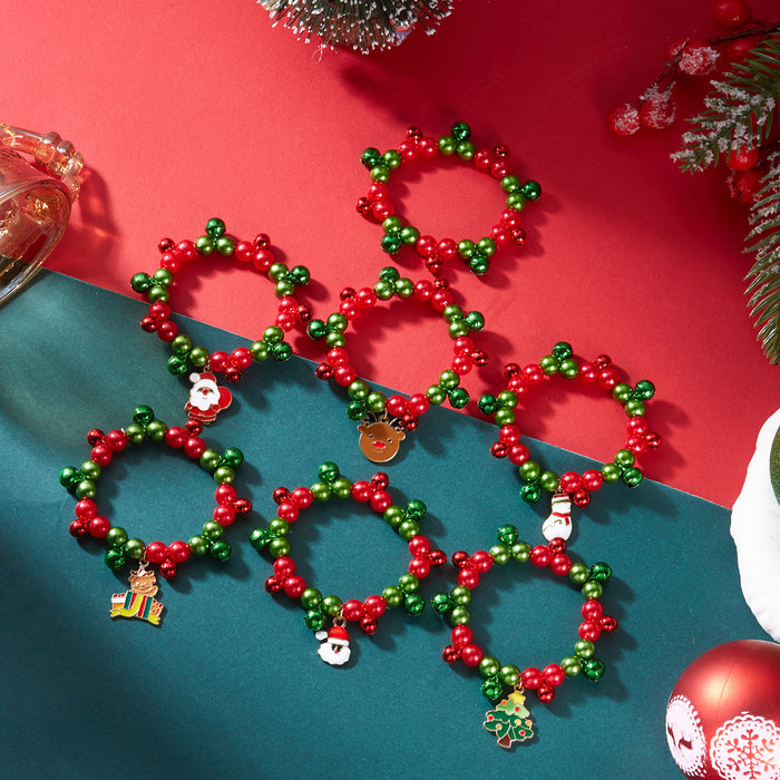Wholesale Christmas Beaded Bracelet Tree Elk Pendant Zinc Alloy Elastic Jewelry Accessory for Party