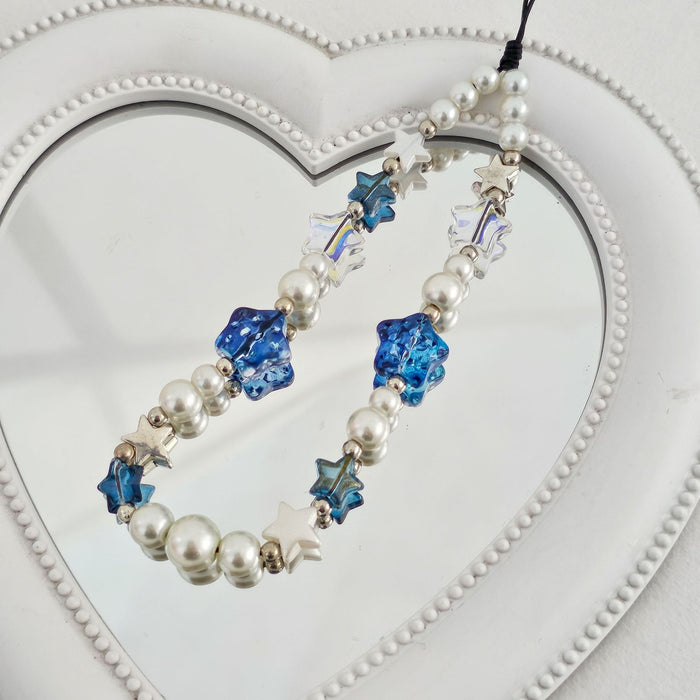 Wholesale Blue Pearl Star Mobile Phone Chain Popular Beaded Mobile Phone Chain Hanging Chain