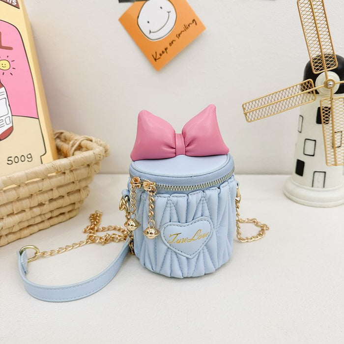 Wholesale Children's bag, cute bow, contrasting color mini bucket bag, girls' chain crossbody bag