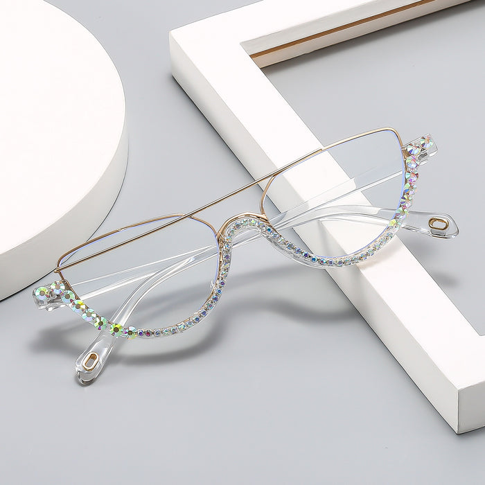 Wholesale Cat eye diamond studded flat mirror anti blue light new fashionable glasses frame personalized sunglasses glasses frame