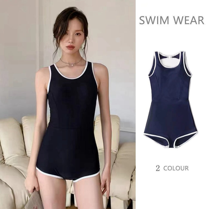 Wholesale One piece swimsuit retro flat corner conservative seaside swimsuit