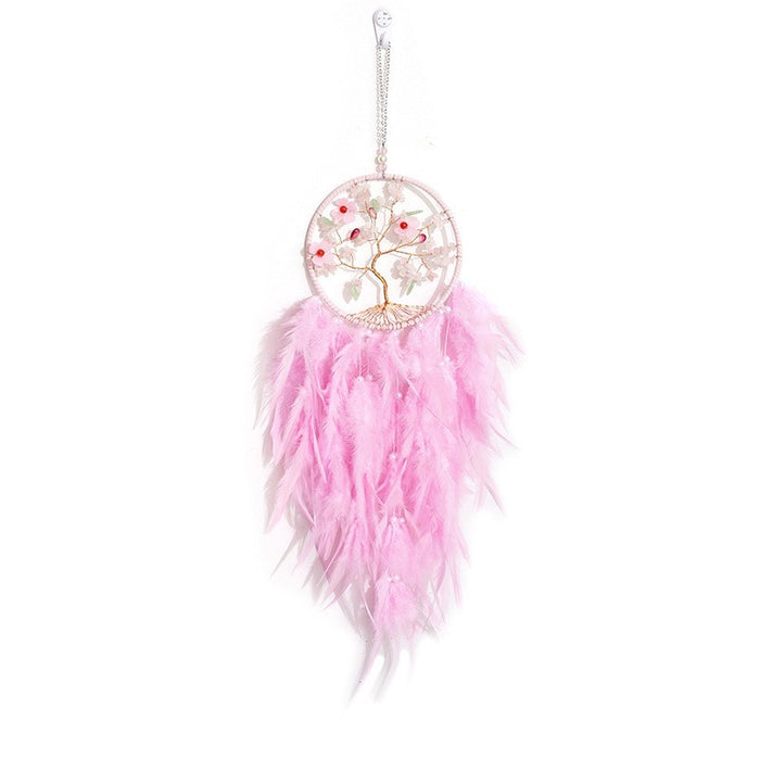 Wholesale Feather Dreamcatcher Wall Hanging with Tree of Life Design and Natural Stone Accents