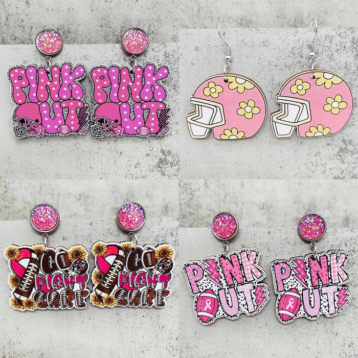 Wholesale Sports Theme Wooden Earrings Pink Wrist Rugby Game Day Earrings Valentine' s Day Gift