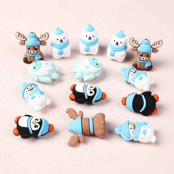 Wholesale 20pcs Christmas elk cartoon silicone beads keychain men and women bracelet accessories snowman beads