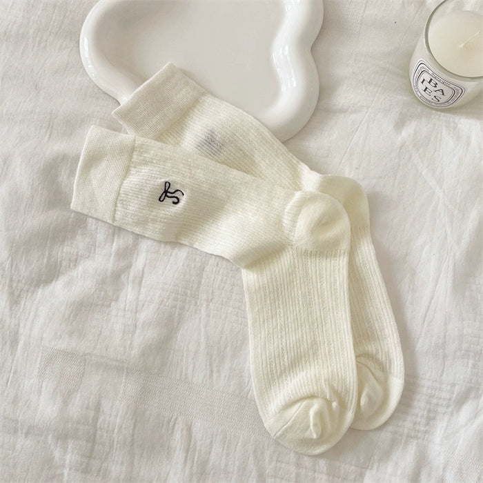 Wholesale Thin socks, mid length socks, embroidered bow, pure cotton socks, stacked socks