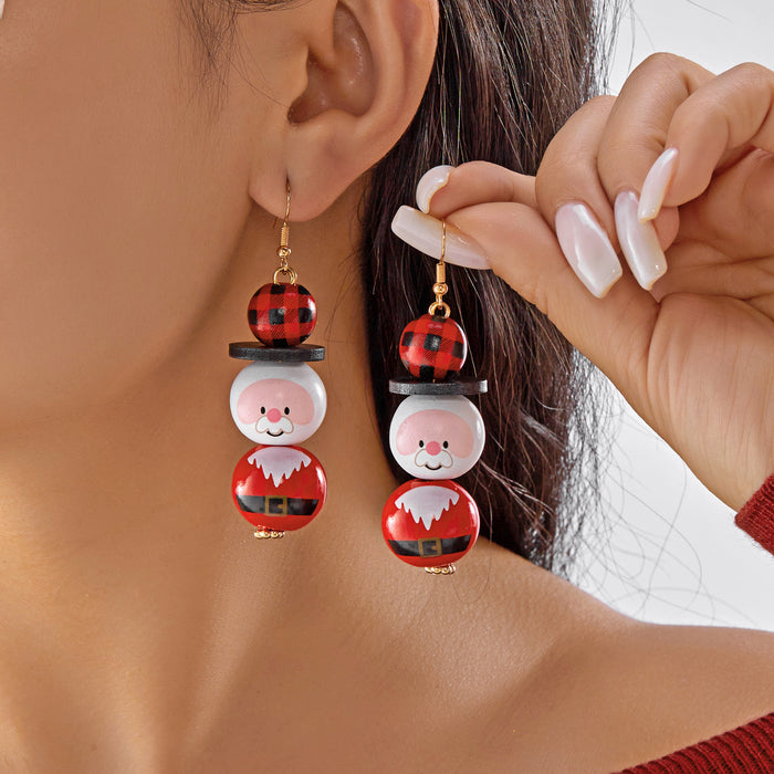 Wholesale Christmas wooden bead earrings cartoon  snowman earrings Christmas party all-match holiday earrings