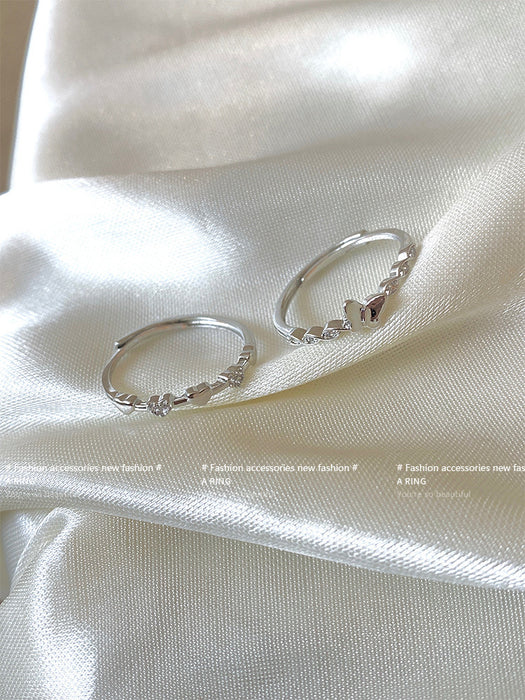 Wholesale Zircon Love Butterfly Set Ring, Female Niche Design, Finger Ring, Cold Style, Fashionable, Personalized Ring