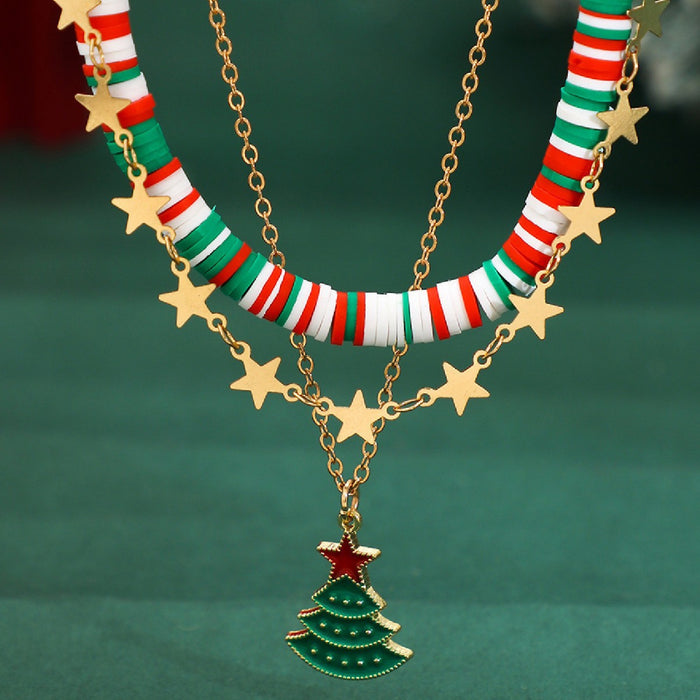Wholesale Christmas ornaments oil drop five-pointed star Christmas tree necklace
