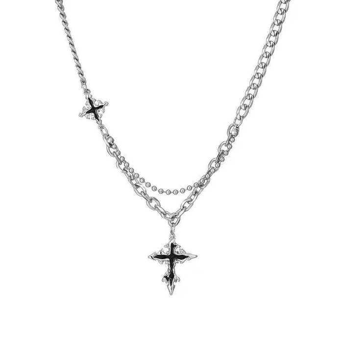 Wholesale Black cross necklace, niche luxury sweater chain, hoodie accessory