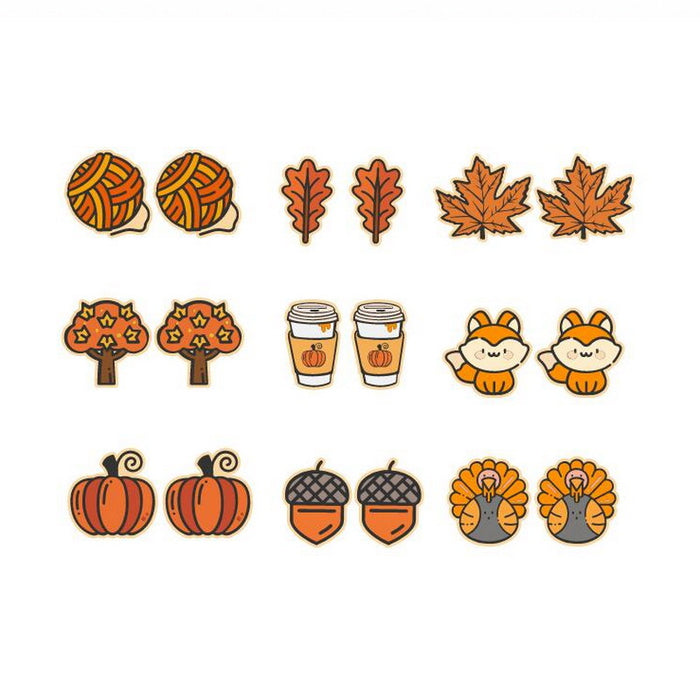 Wholesale Earrings Wooden Autumn Orange Pumpkin Coffee Milk Tea Cups JDC-ES-Xuep077