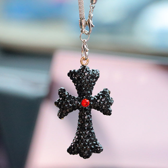 Wholesale Simple Black Rhinestone Cross Car Hanging Ornament Interior Decoration Gift