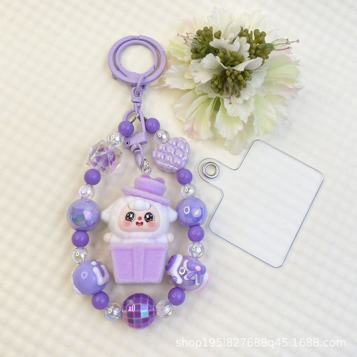 Wholesale Flocking sitting funny colorful beaded mobile phone chain keychain bag doll pendant accessories