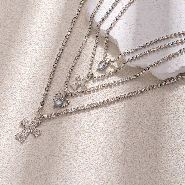 Wholesale New Fashion Alloy Love Necklace Multi layer Stacked Cross Necklace Light Luxury Niche Jewelry