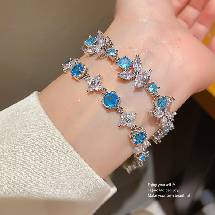 Wholesale Copper Zircon Flower Hexagon Cuff Bracelet Trendy Jewelry