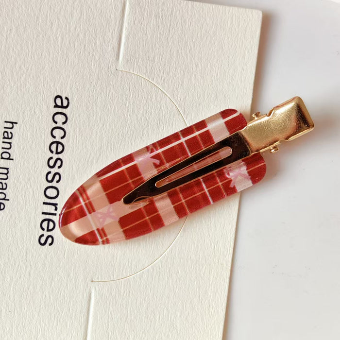 Wholesale Burgundy bow checkered bangs hair clip