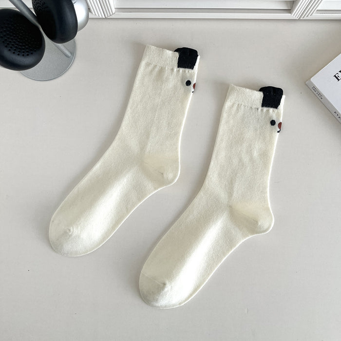 Wholesale Embroidered socks, children's pure cotton mid tube socks, cartoon cute cotton socks, versatile women's socks