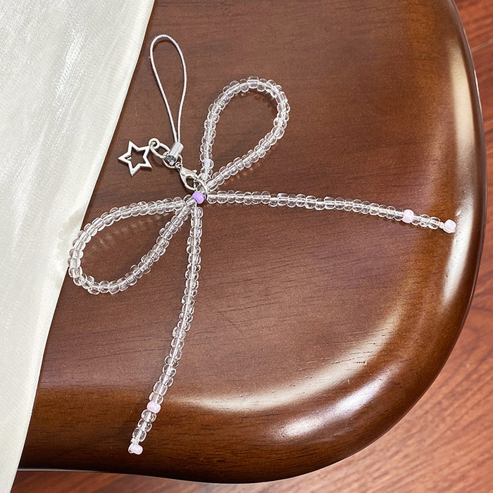 Wholesale Bow Pearl Silver Love Pendant Car Keychain Headset Pendant Accessories