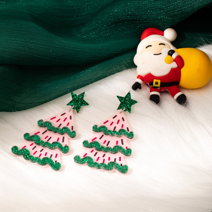 Wholesale Creative Christmas Tree Acrylic Double-Layer Earrings