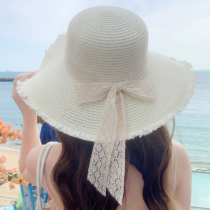 Wholesale Big bow hat for sun protection, fashionable and sweet temperament, large brim sun hat, outdoor sun hat