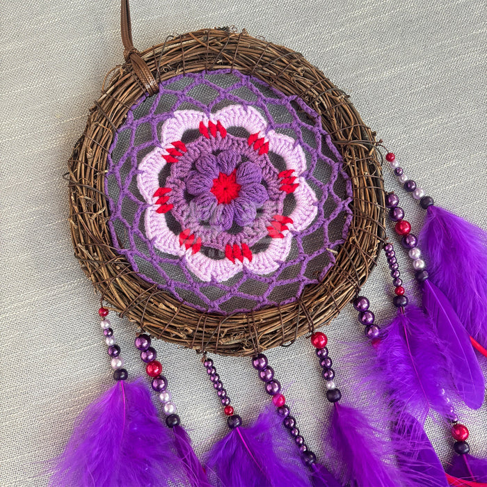 Wholesale Handmade Rooster Feather Dreamcatcher Crochet Flower Wind Chime Decorative MOQ≥2