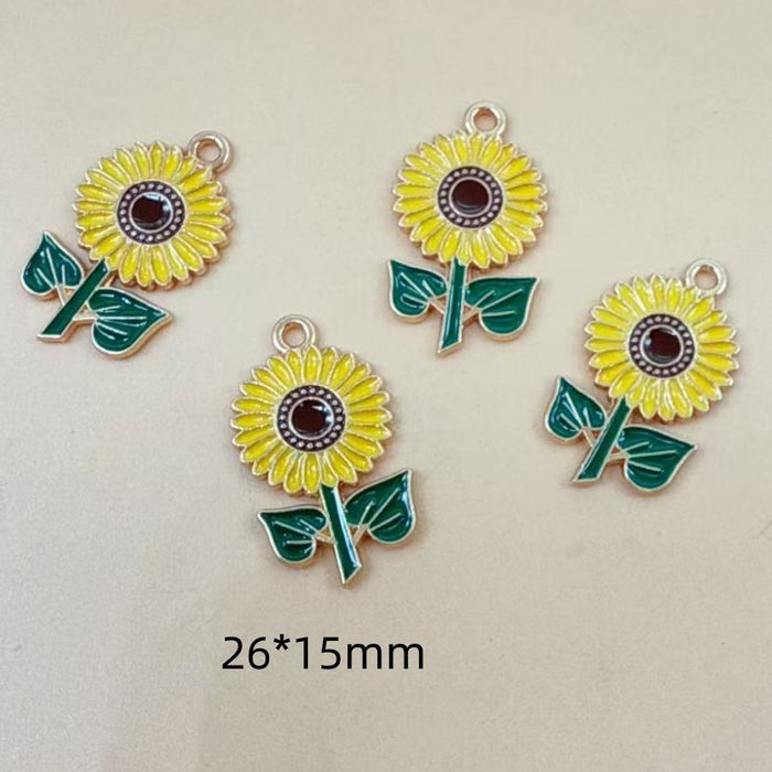 Wholesale 10pcs DIY Alloy Oil Drip Sunflower Bracelet Keychain Pendant