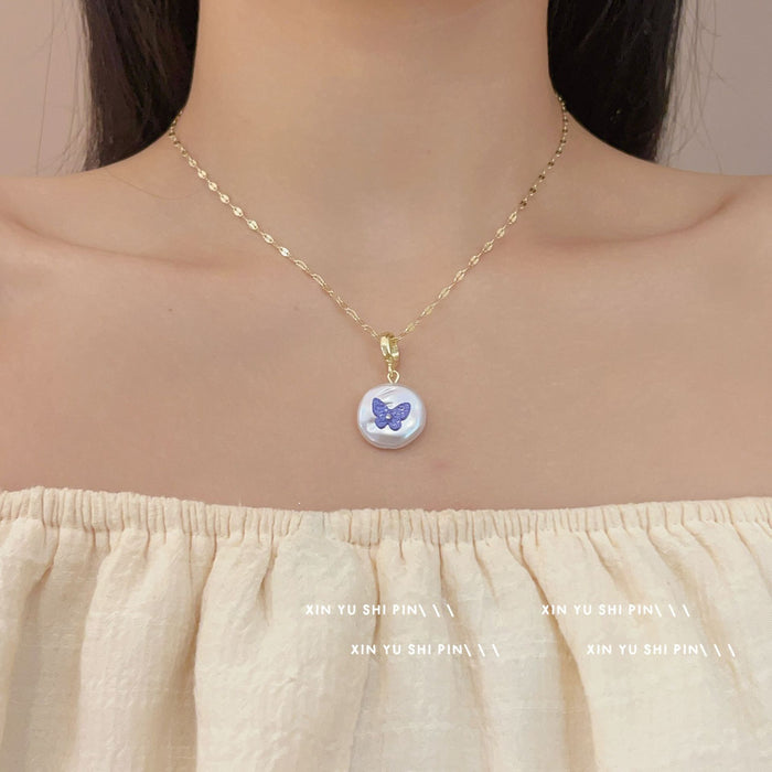 Wholesale Imitation pearl necklace, light luxury butterfly collarbone chain