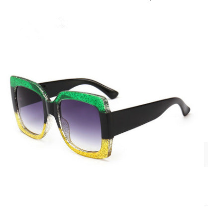 Wholesale Large-framed tricolor square crystal sunglasses