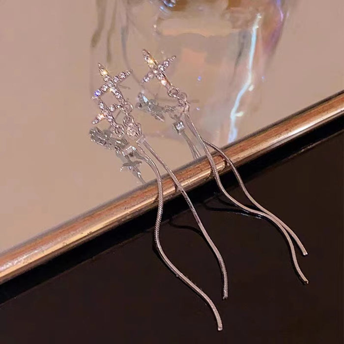 Wholesale Irregular cross fringe earrings with temperament, long earrings, light luxury and versatile earrings
