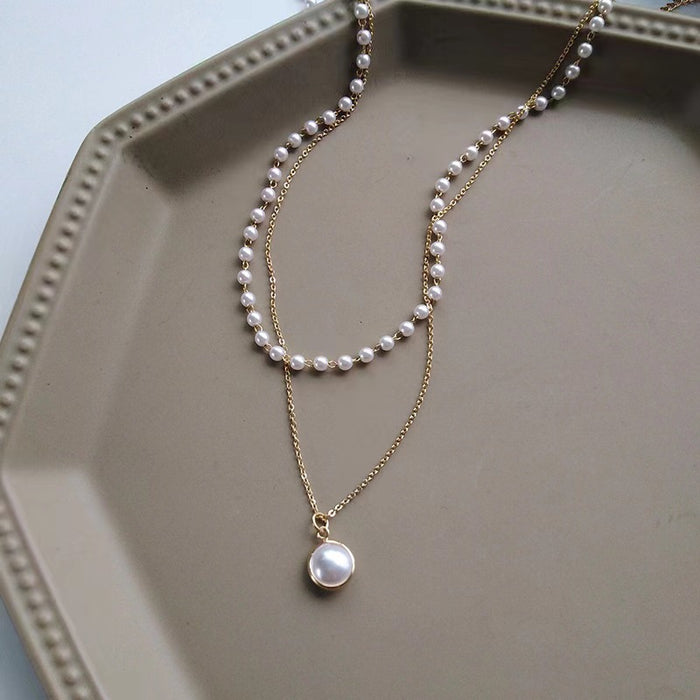 Wholesale double-layer pearl pendant necklace women's