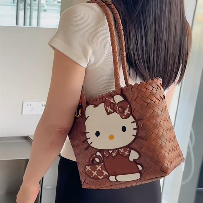 Wholesale Woven Basket Bag Shoulder Hand Bag Cute Rattan Cloth Cartoon Woven Bag