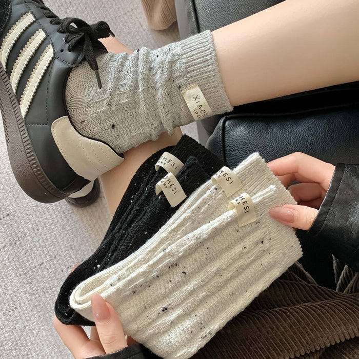 Wholesale Cloth labeled wool socks, thickened warm cotton socks, stacked socks, mid tube socks