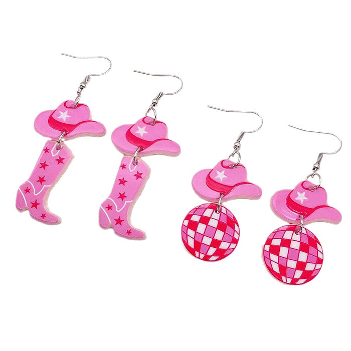 Wholesale Western Cowboy Style Pink Hat Boots Balloon Acrylic Earrings JDC-ES-Chengy032