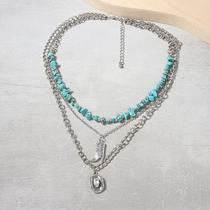 Wholesale Turquoise Beaded Alloy Pendant Multi-layer Necklace Bracelet suit