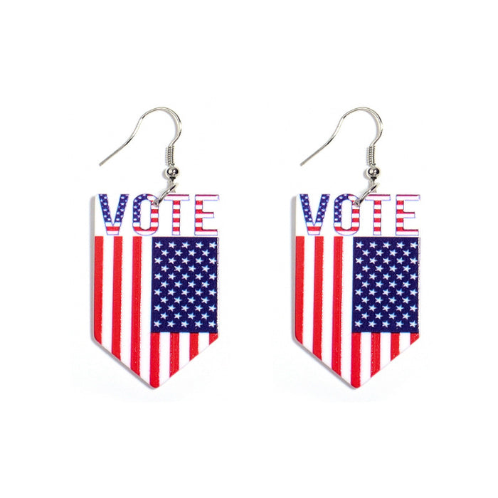 Wholesale American Independence Day Red White and Blue Flag Love Hat Acrylic Earrings JDC-ES-ZiT006