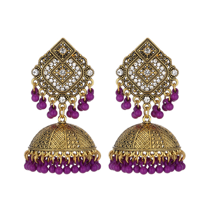 Wholesale vintage style pearl-studded rhinestone bell earrings with tassels