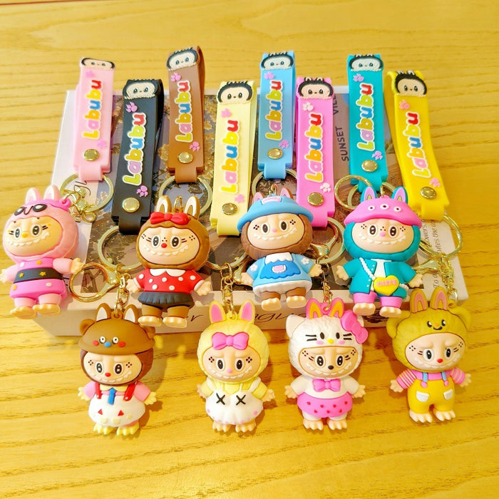Wholesale New cross-dressing  cartoon keychain cute couple schoolbag pendant car keychain claw machine small gift