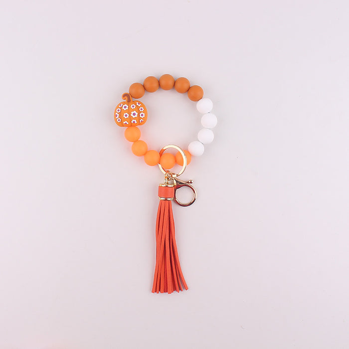Wholesale  Food Grade Silicone Bunny Bracelet Wrist Keychain Tassel Bracelet