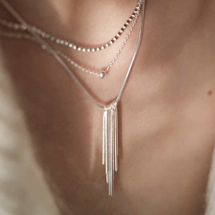 Wholesale Pure silver tassel necklace, exquisite octagonal snake bone chain, simple collarbone chain, niche accessory
